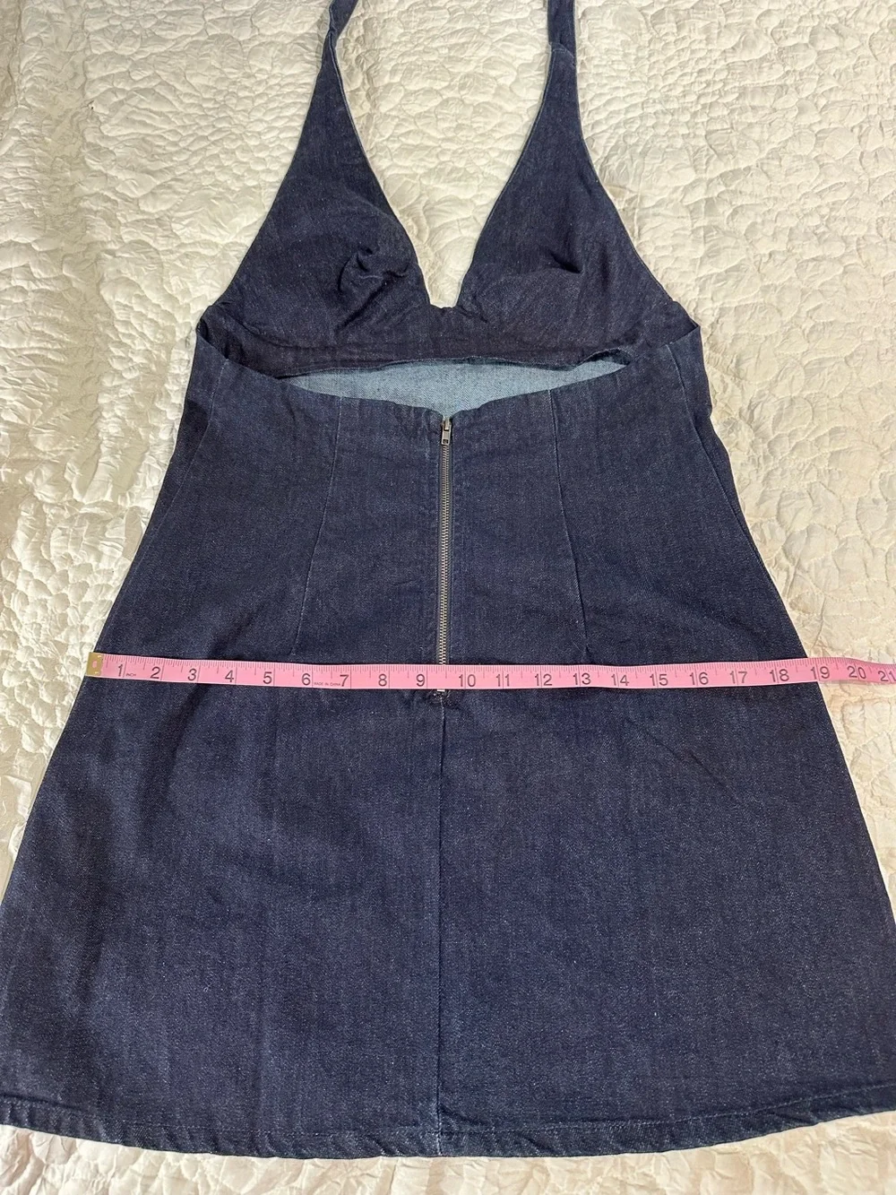 NWT FREE PEOPLE Trevi Denim Deep Plunge Halter Mini Dress Rinse Blue Size M - Picture 14 of 16